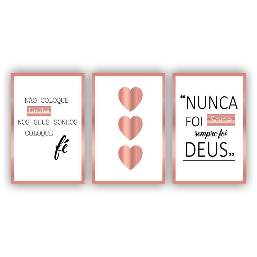 Kit Quadros Decorativos 3Peças 60X40 Religioso Nunca Sorte