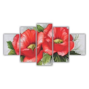 Quadros Mosaico Mdf Floral Flores Buquê Vermelho 3 115X60Cm
