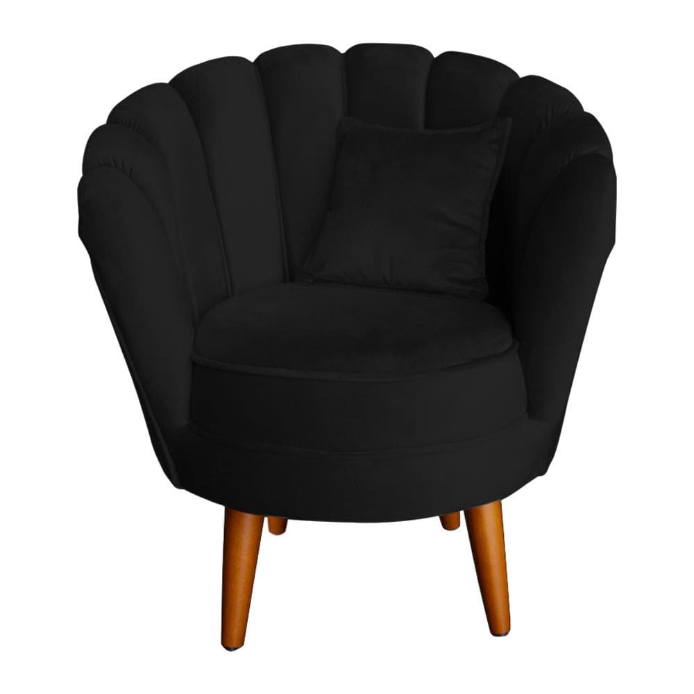 Poltrona Pétala Elegancia Decorativa Com Pés De Madeira Preto