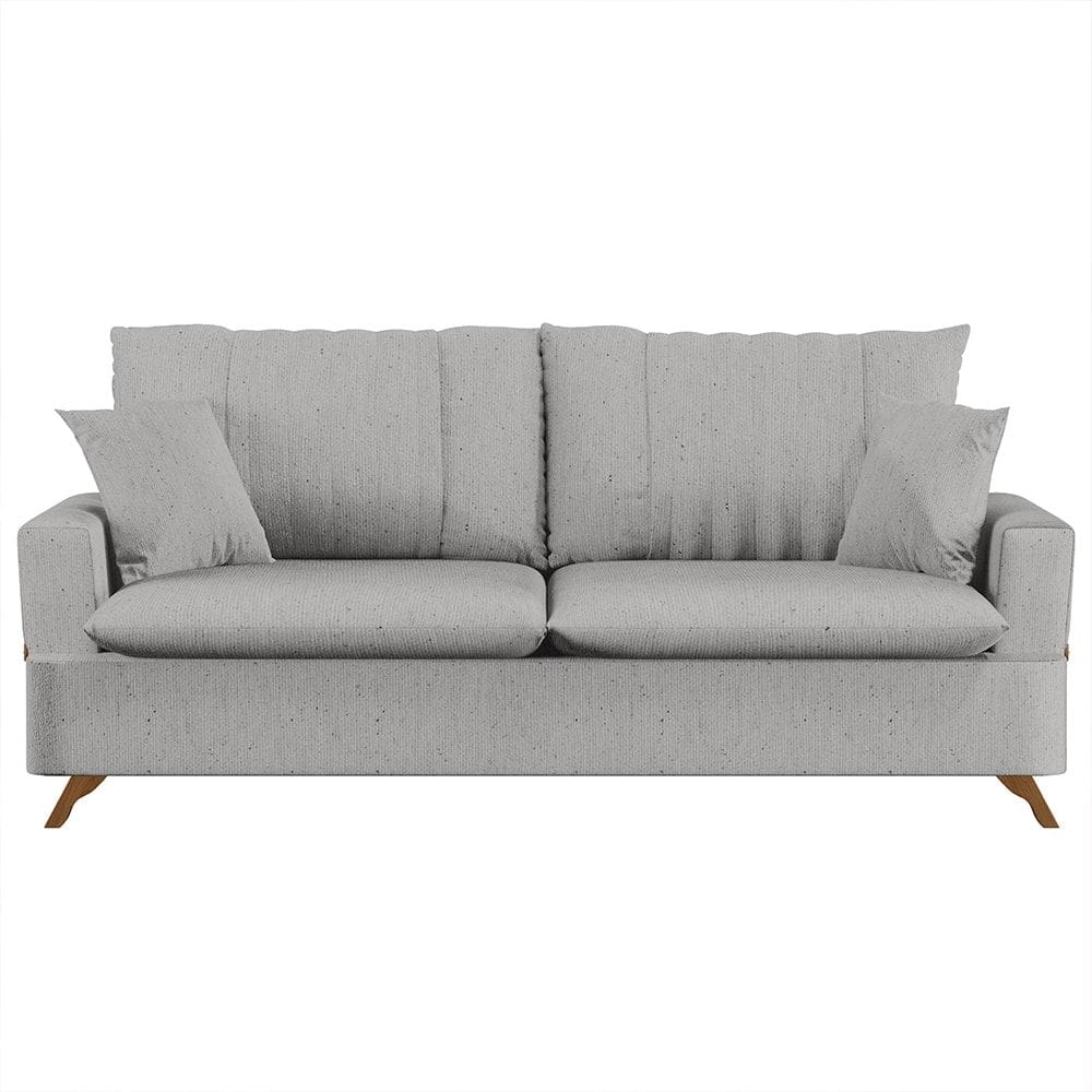 Sofá 180cm 3 Lugares com Almofadas Pés Curvos Veras Linho D05 Cinza - Mpozenato