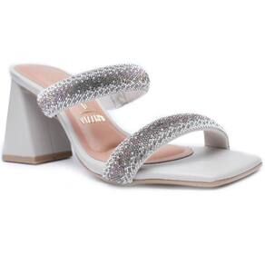 Sandália Vizzano Salto Bloco Strass Feminino -Off White