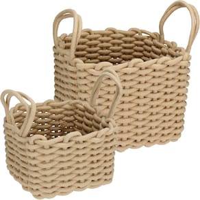 Jogo 2 Peças Cesta Decorativa Organizadora Home&Co Tecido Bege