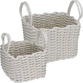 JOGO 2 PEÇAS CESTA ORGANIZADORA DECORATIVA HOME&CO TECIDO BRANCO - G:31x27x27 P:26x21x21 cm