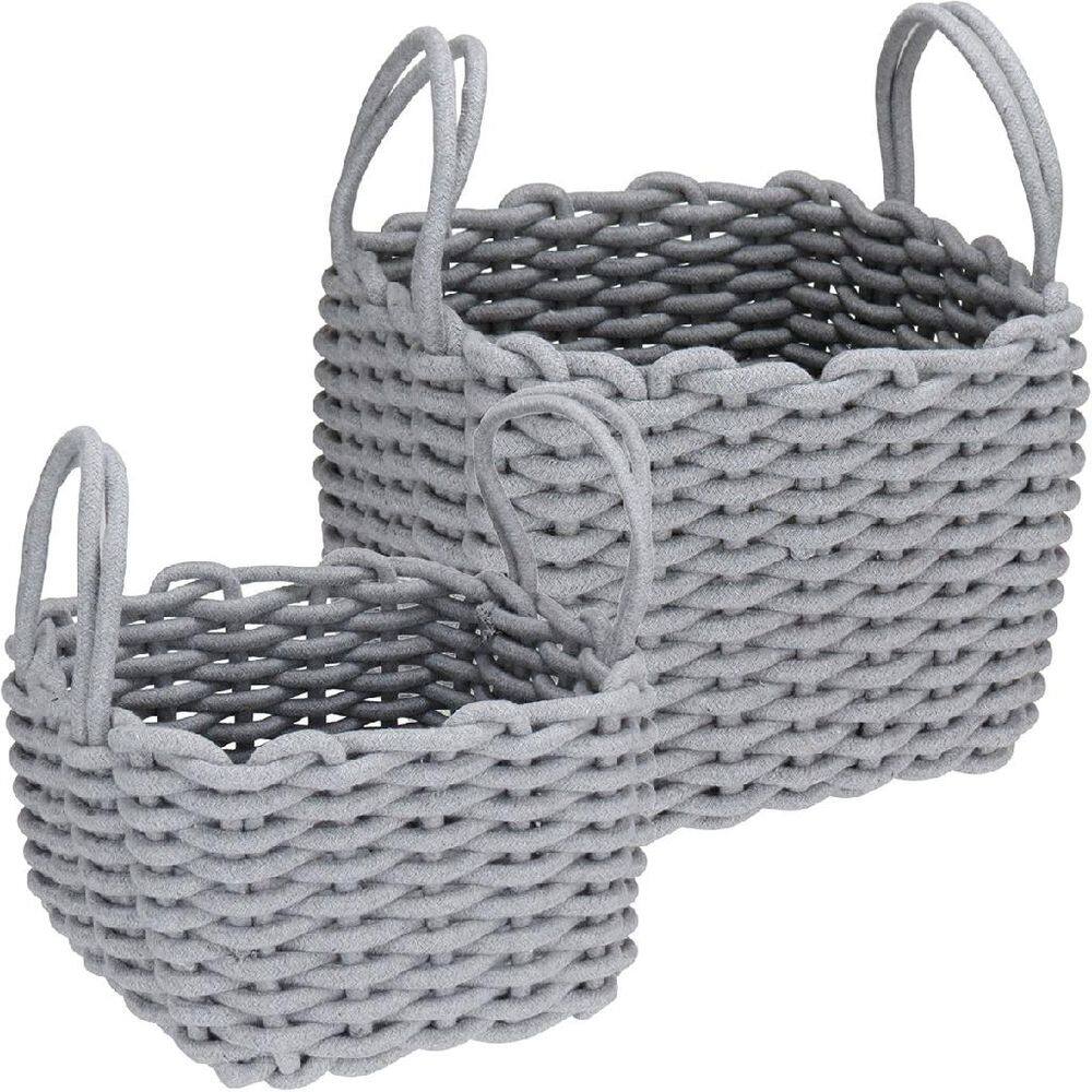 JOGO 2 PEÇAS CESTA DECORATIVA ORGANIZADORA HOME&CO TECIDO CINZA - G:31x27x27 P:26x21x21 cm