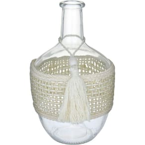VASO ENFEITE DECORATIVO GARRAFA HOME&CO TRAMA FIBRA VIDRO 25x15x15cm TRANSPARENTE