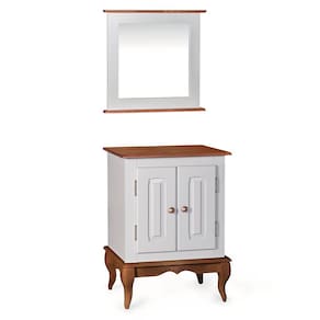Gabinete para Banheiro 2 Portas com Espelheira Dália 3057 Linz Móveis - Off White/Imbuia Glazer