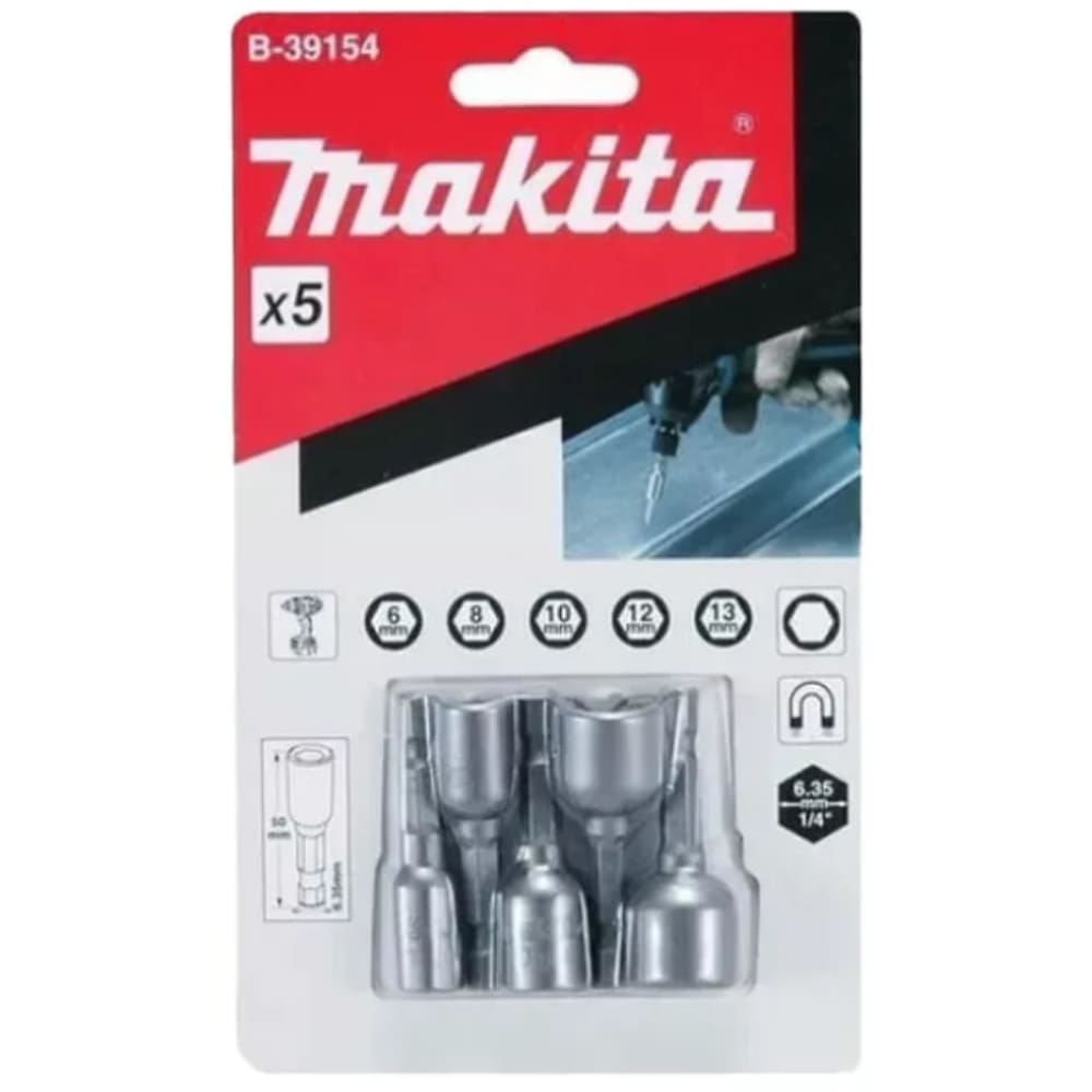 Jogo de Soquete com 5 peças 6/8/10/12/13mm MAKITA B-39154