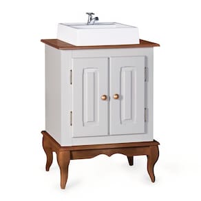 Gabinete para Banheiro 2 Portas com Cuba Dália 3057 Linz Móveis - Off White/Imbuia Glazer
