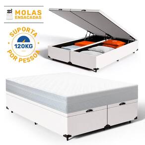 Cama Box Baú com Colchão de Molas Ensacadas Classic Maxx White Queen 158cm