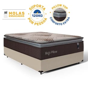 Cama Box com Colchão de Molas Ensacadas Mega Pillow Casal 138cm