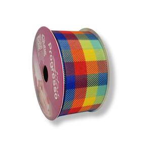 Fita De Gorgurão Decore 38mm Progresso Nº9 - Xadrez Colorido