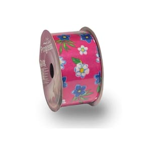 Fita De Gorgurão Estampada 38mm Progresso Nº9 Flor Rosa