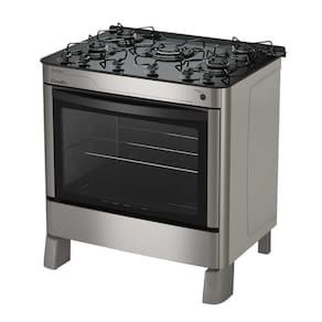 Fogão A Gás 5 Bocas Automático ágata Glass Inox Mesa De Vidro - Esmaltec