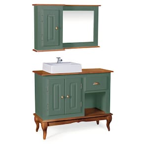 Gabinete para Banheiro 2 Portas com Cuba e Espelheira Dália 3058 Linz Móveis - Verde/Imbuia Glazer