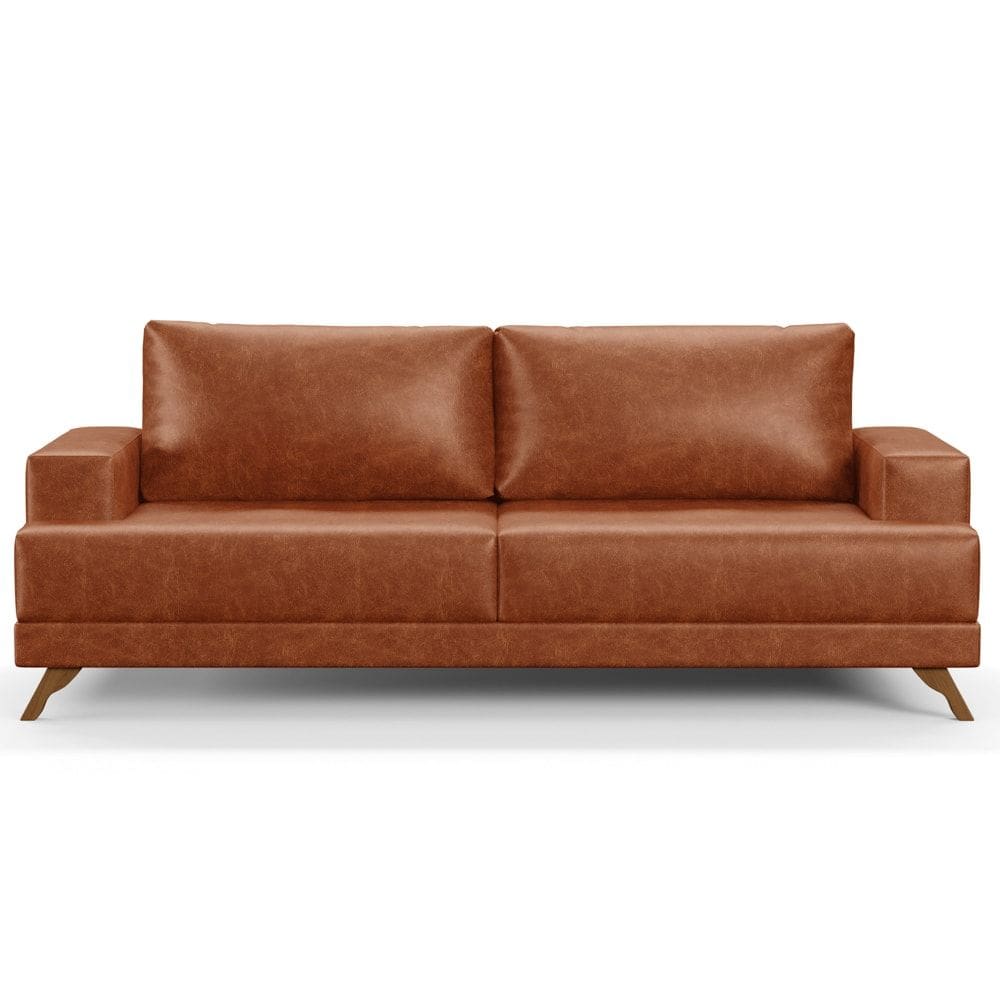 Sofá 200cm 3 Lugares Pés Curvos Santi Sintético D05 Camel - Mpozenato