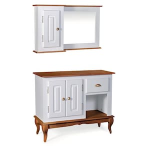 Gabinete para Banheiro 2 Portas com Espelheira Dália 3058 Linz Móveis - Off White/Imbuia Glazer