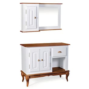 Gabinete para Banheiro 2 Portas com Espelheira Dália 3058 Linz Móveis - Branco/Imbuia Glazer