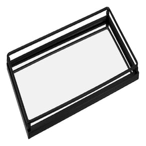 BANDEJA ESPELHADO METAL 2x14x27cm PRETO DECORATIVA PARA SERVIR LAVABO