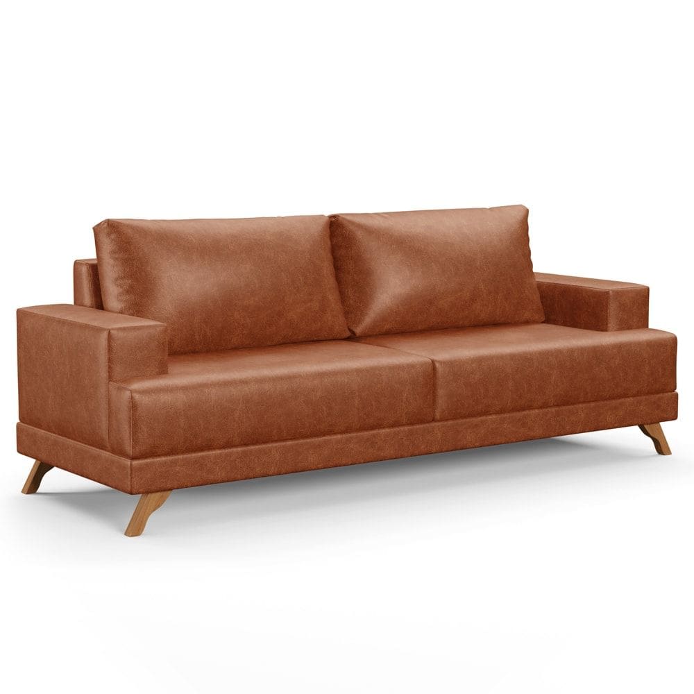Sofá 160cm 2 Lugares Pés Curvos Santi Sintético D05 Camel - Mpozenato
