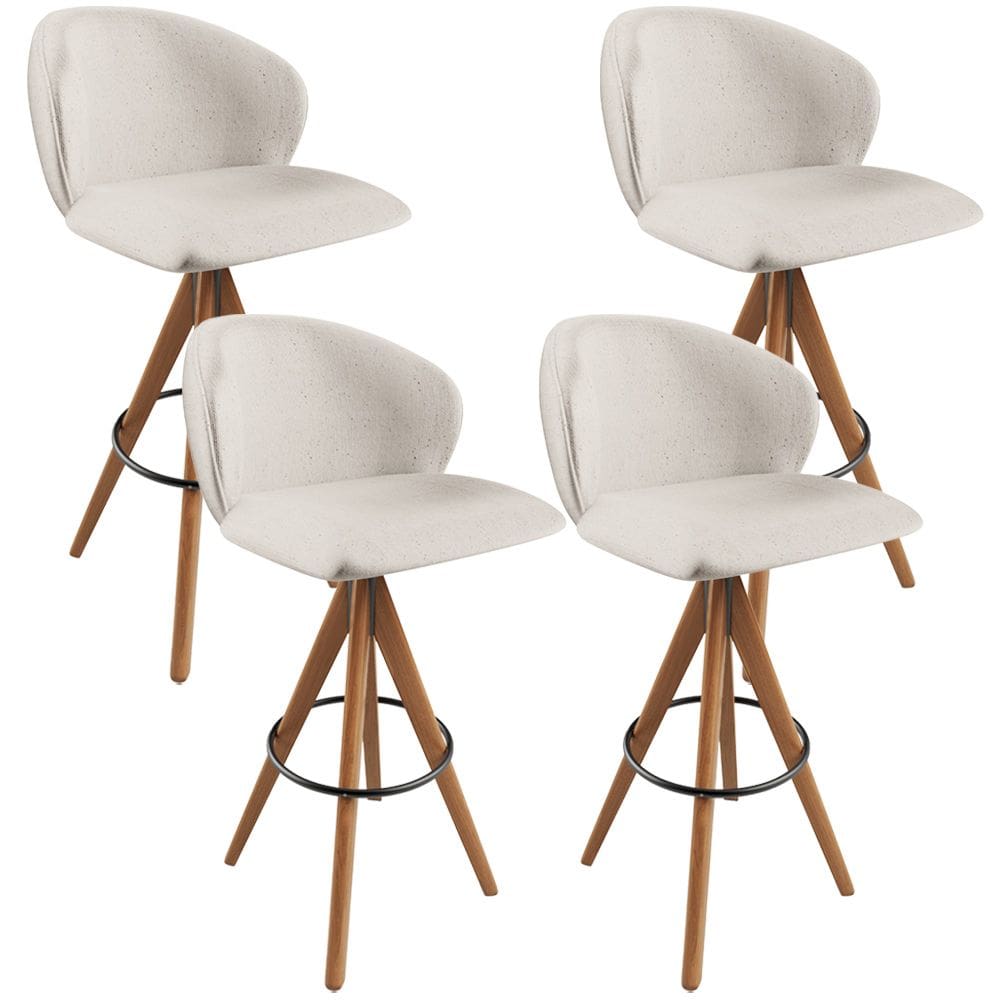 Kit 04 Banquetas Alta Bar Cozinha Sala de Jantar Bar Mia L02 Linho Cru - Lyam Decor