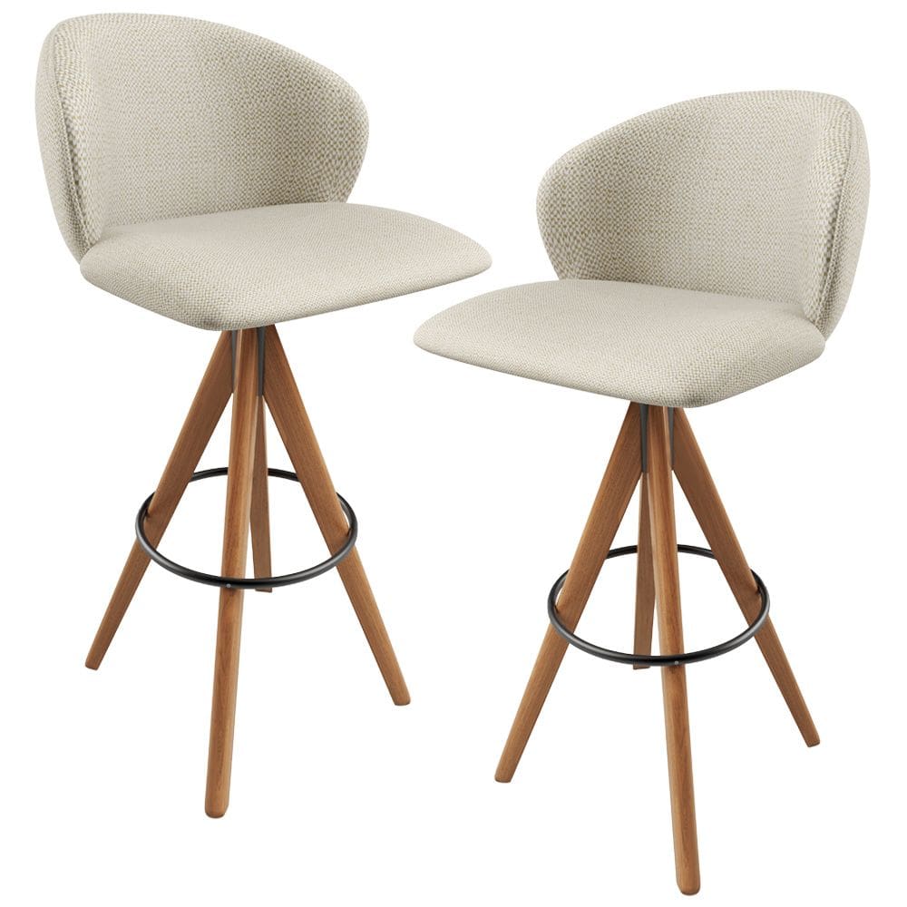 Kit 02 Banquetas Alta Bar Cozinha Sala de Jantar Bar Mia L02 Linho Champagne - Lyam Decor