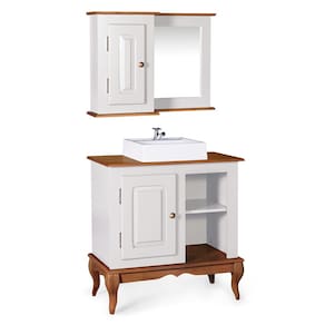 Gabinete para Banheiro com Cuba e Armário Espelheira Dália 3051 Linz Móveis - Off White/Imbuia Glazer