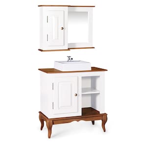 Gabinete para Banheiro com Cuba e Armário Espelheira Dália 3051 Linz Móveis - Branco/Imbuia Glazer