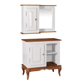 Gabinete para Banheiro 1 Porta e Armário Espelheira Dália 3051 Linz Móveis - Off White/Imbuia Glazer