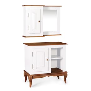 Gabinete para Banheiro 1 Porta e Armário Espelheira Dália 3051 Linz Móveis - Branco/Imbuia Glazer