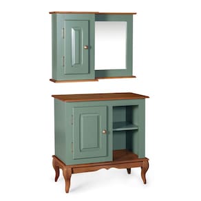 Gabinete para Banheiro 1 Porta e Armário Espelheira Dália 3051 Linz Móveis - Verde Musgo/Imbuia Glazer