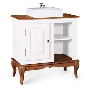 Gabinete para Banheiro 1 Porta com Cuba Dália 3051 Linz Móveis - Branco/Imbuia Glazer