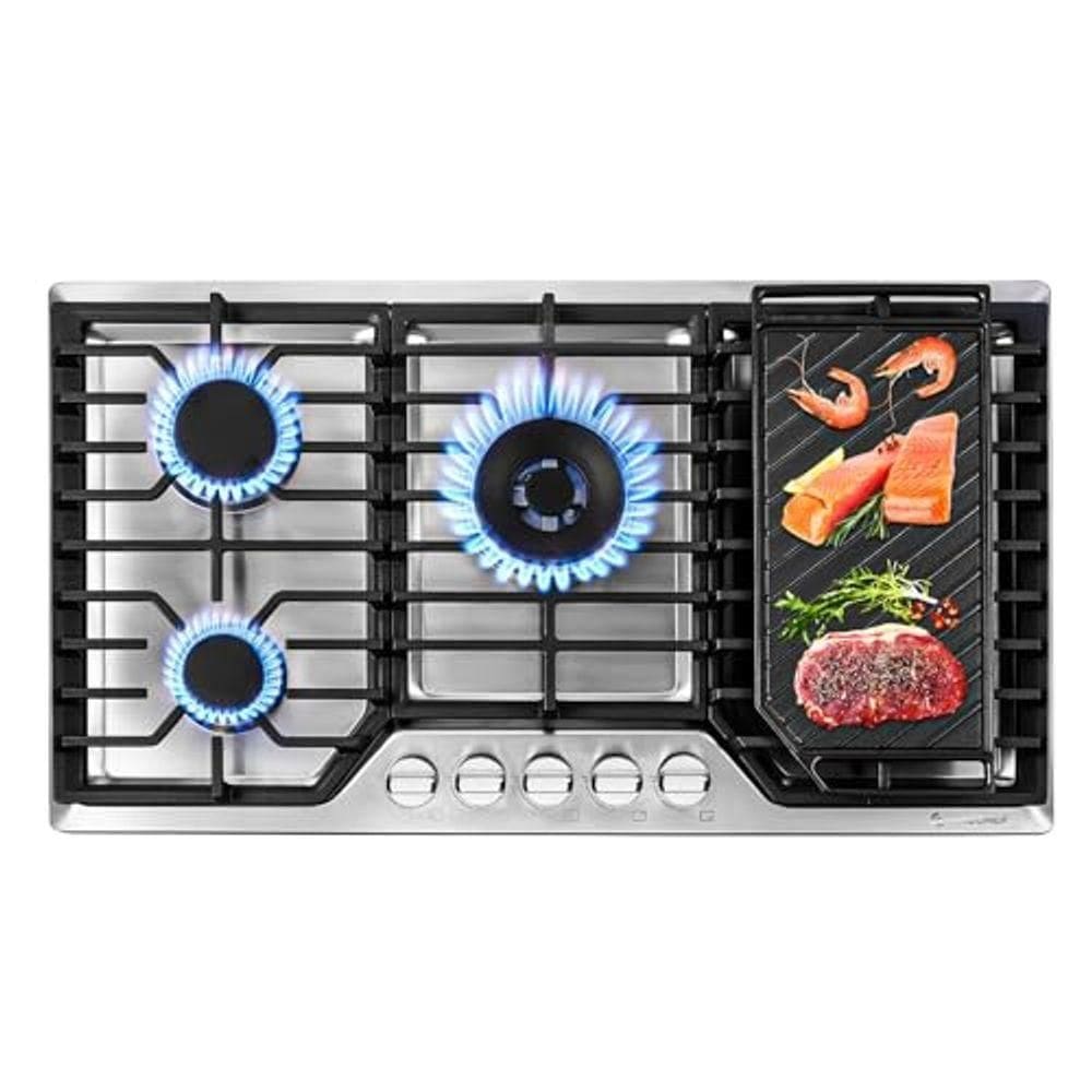 Cooktop A Gás Amzchef 36 Com 5 Queimadores Sabaf E Chapa Dupla inox
