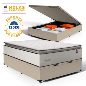 Cama Box Baú com Colchão de Molas Ensacadas Pillow Top Supreme Lux Casal 138cm