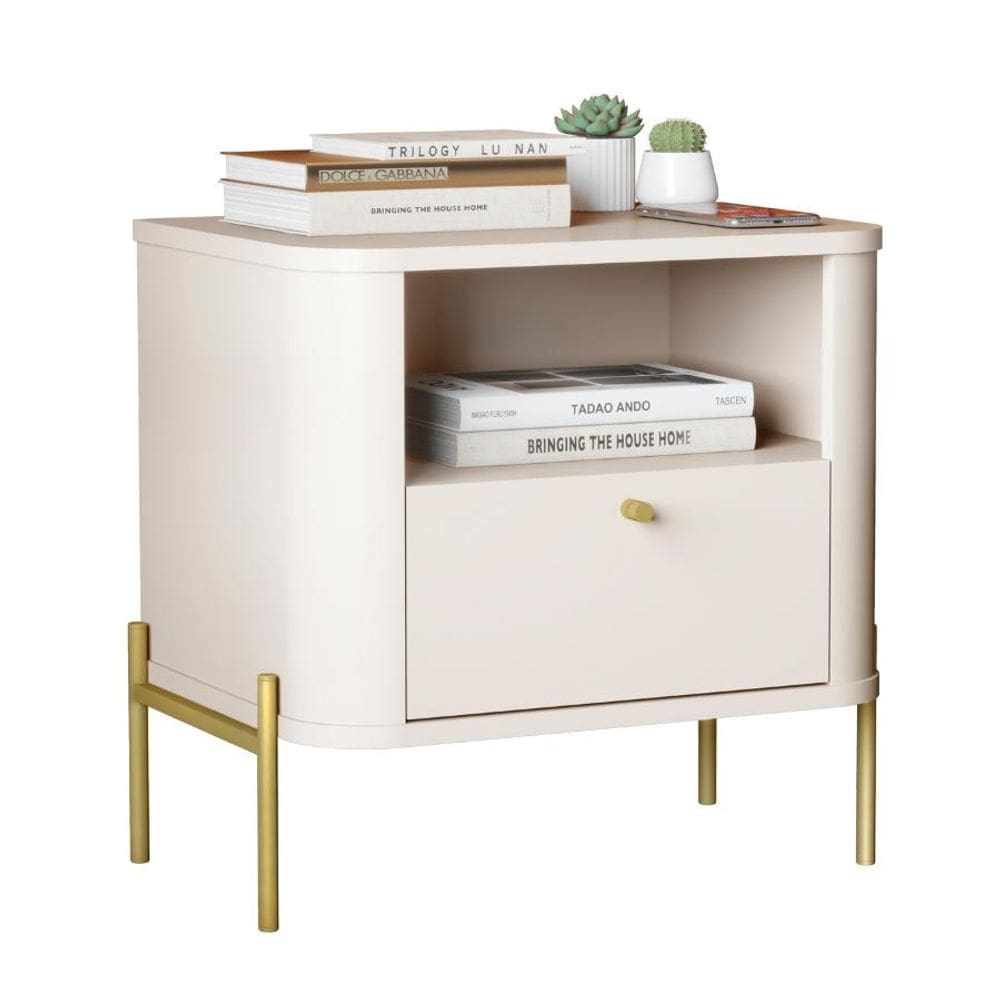 Mesa de Cabeceira Tucupí Slim Off White Dourado JB Bechara
