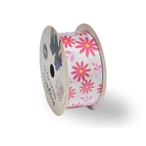 Fita De Gorgurão Para Laço 38mm 10 Metros - Floral Rosa