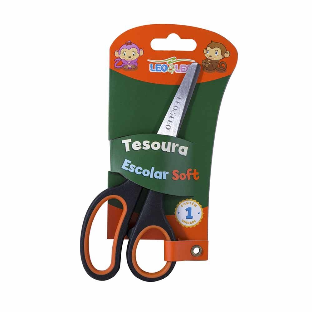 Tesoura Escolar Leonora com Ponta Redonda Soft Emborrachada 12cm - Item Variado