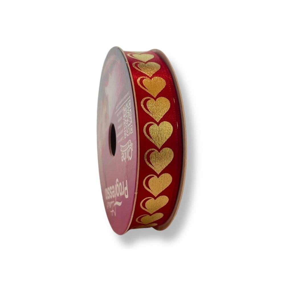 Fita de Cetim Estampada 15mm 10 Metros - Coração