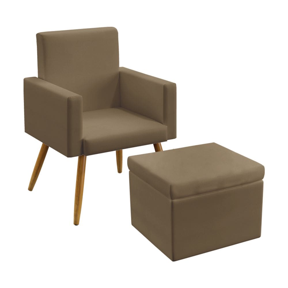 Kit Poltrona Vega sem Rodapé com Puff Quasar Tecido Sued