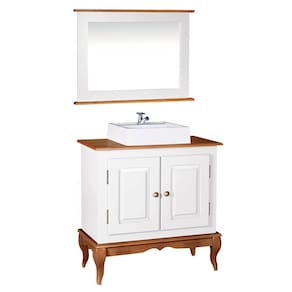 Gabinete para Banheiro com Cuba e Espelheira Dália 3050 Linz Móveis - Branco/Imbuia Glazer