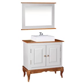 Gabinete para Banheiro com Cuba e Espelheira Dália 3050 Linz Móveis - Off White/Imbuia Glazer
