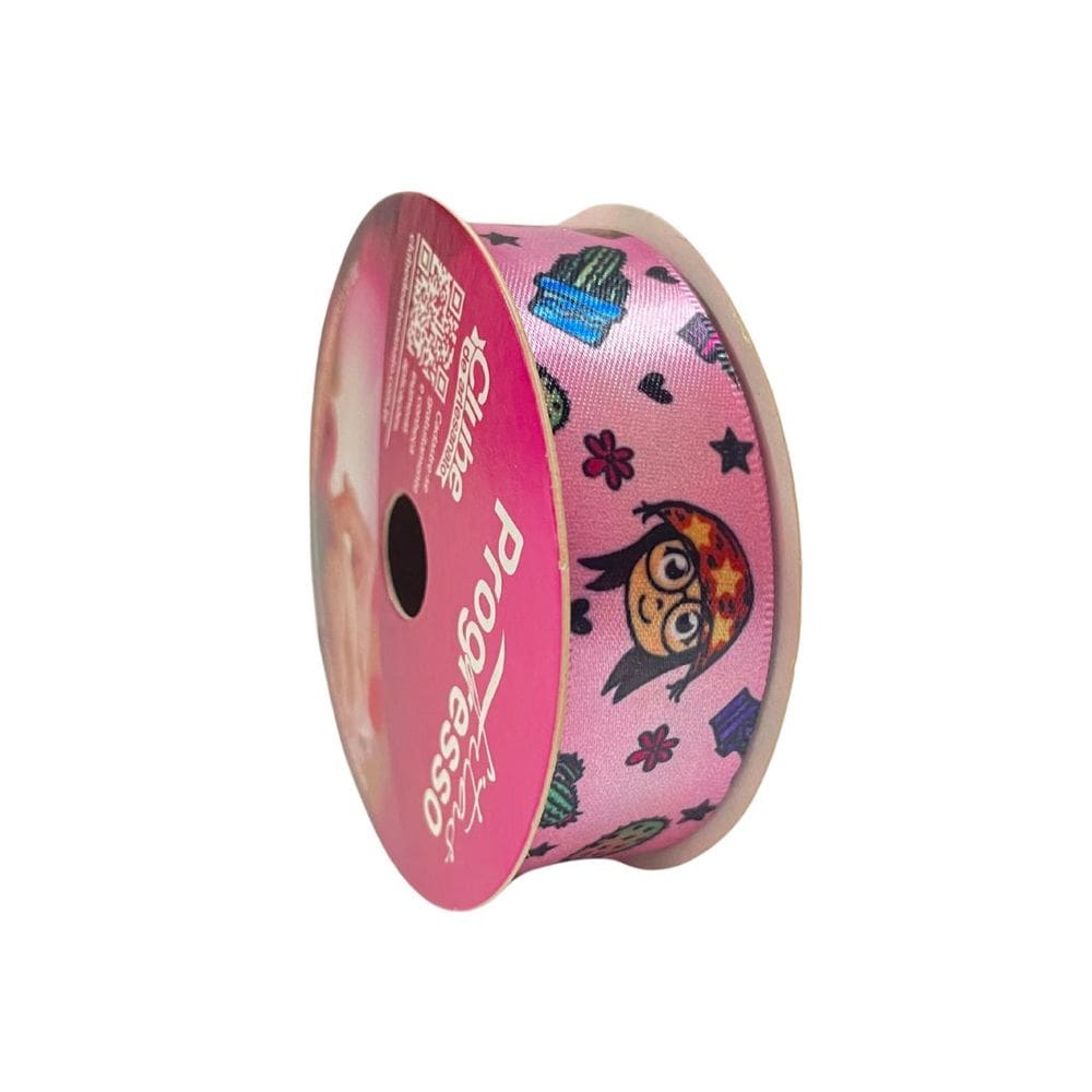 Fita de Cetim Estampada 22mm 10 Metros - Junina Rosa