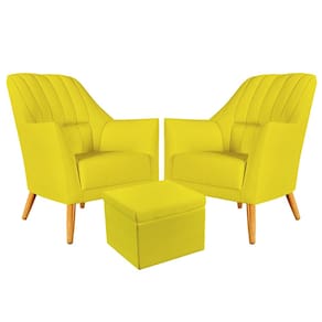 Kit 2 Poltronas Orion Bordada com Puff Quasar Tecido Sued