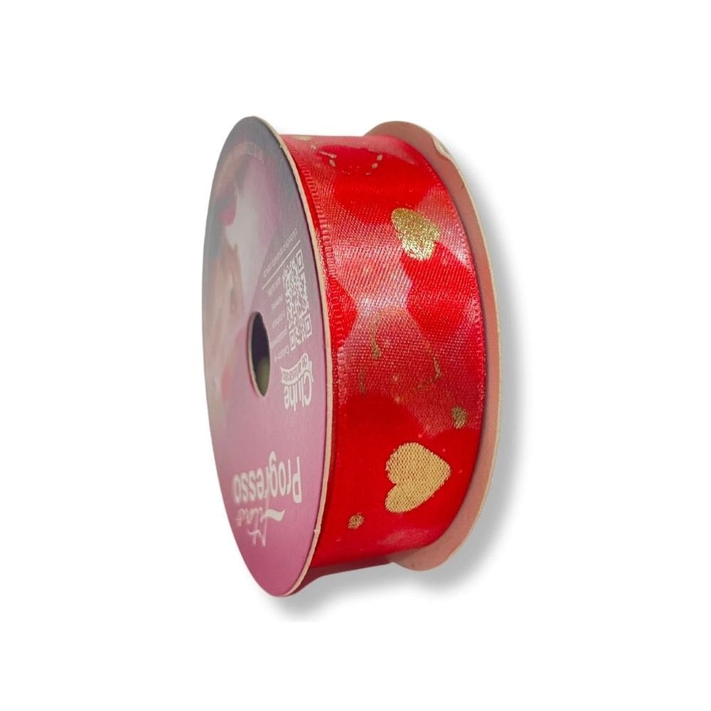 Fita De Cetim Decore Corações Dourado ECF005TH-004 10 Metros
