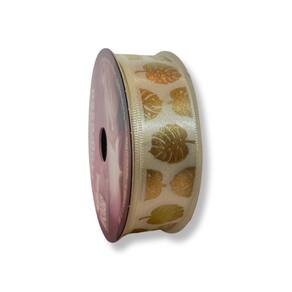 Fita De Cetim Decore Folhas Dourada ECF005H-736 10 Metros