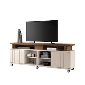 Rack para SalaBancadadeTV 70 Pol 180cm Sora 1.8 Off White/Castanho H01 - D`Rossi