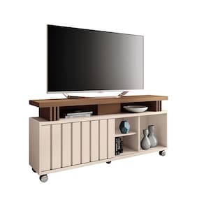 Rack para SalaBancadadeTV 70 Pol 180cm Sora 1.3 Off White/Castanho H01 - D`Rossi