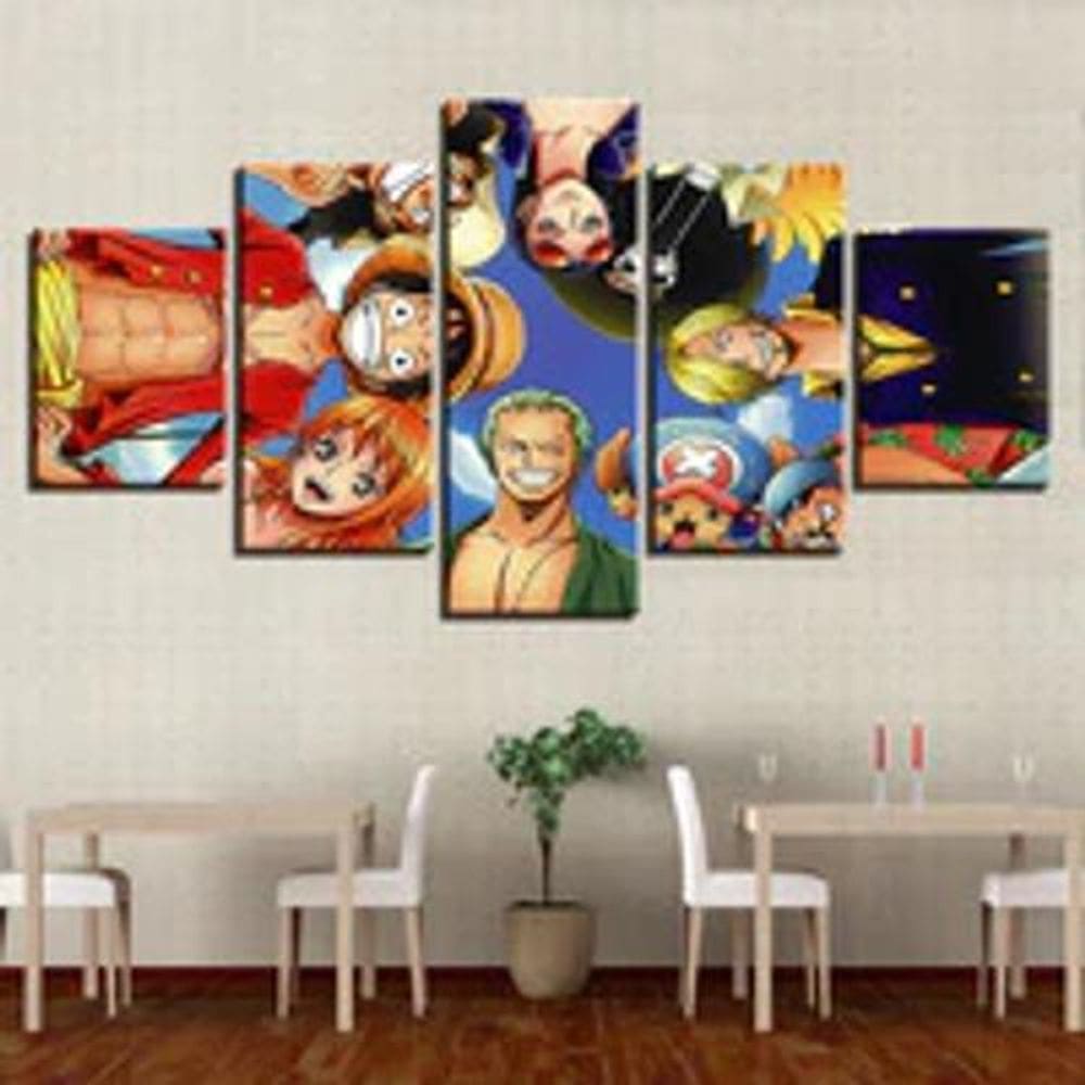 Quadro Decorativo Mosaico De 5 Peças Anime One Piece Amigos