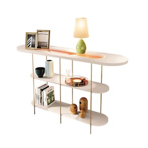Aparador de Sala com Prateleiras Pé em Metal 135cm Evan Off White H01 - D`Rossi