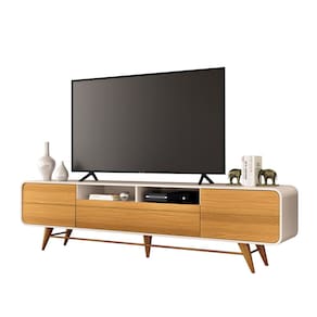 Rack para Sala Bancada de TV 85 Pol 220cm Alissa Off White/Cinamomo H01 - D`Rossi