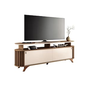 Rack para Sala Bancada de TV 70 Pol 181,5cm Riley Castanho/Off White H01 - D`Rossi